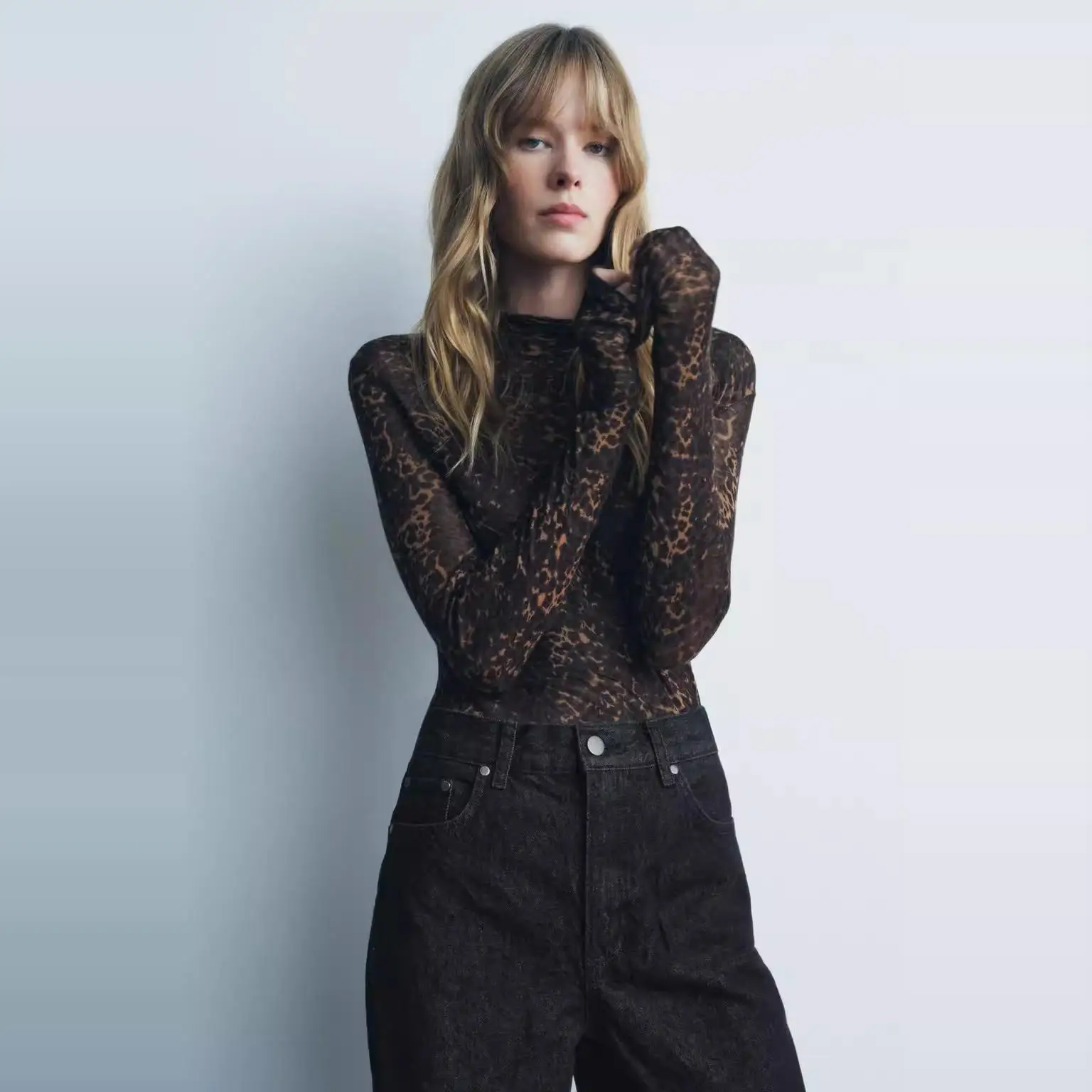 

Осенне-зимняя женская круглая футболка Ne Long Sve с животным узором и вышивкой, облегающая футболка с базовым слоем, повседневный топ