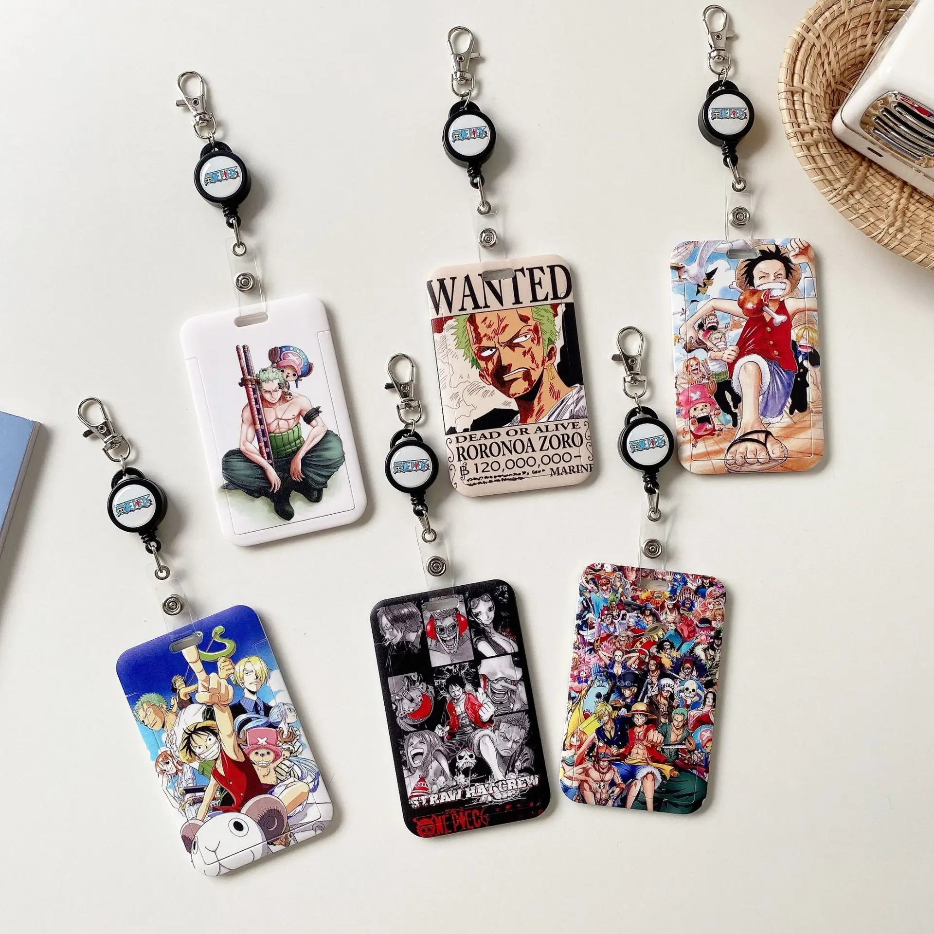 Anime One Piece retractable student food card protective cover access control card bus card set key chain hang holiday gifts