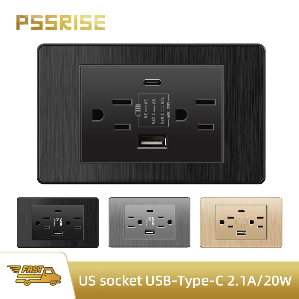 

Стандартная розетка PSSRISE США, 110–250 В переменного тока, 118*74 мм, панель для рисования ПК, электрическая вилка Америки, настенная розетка 15 А, 2,1 А, тип C, USB