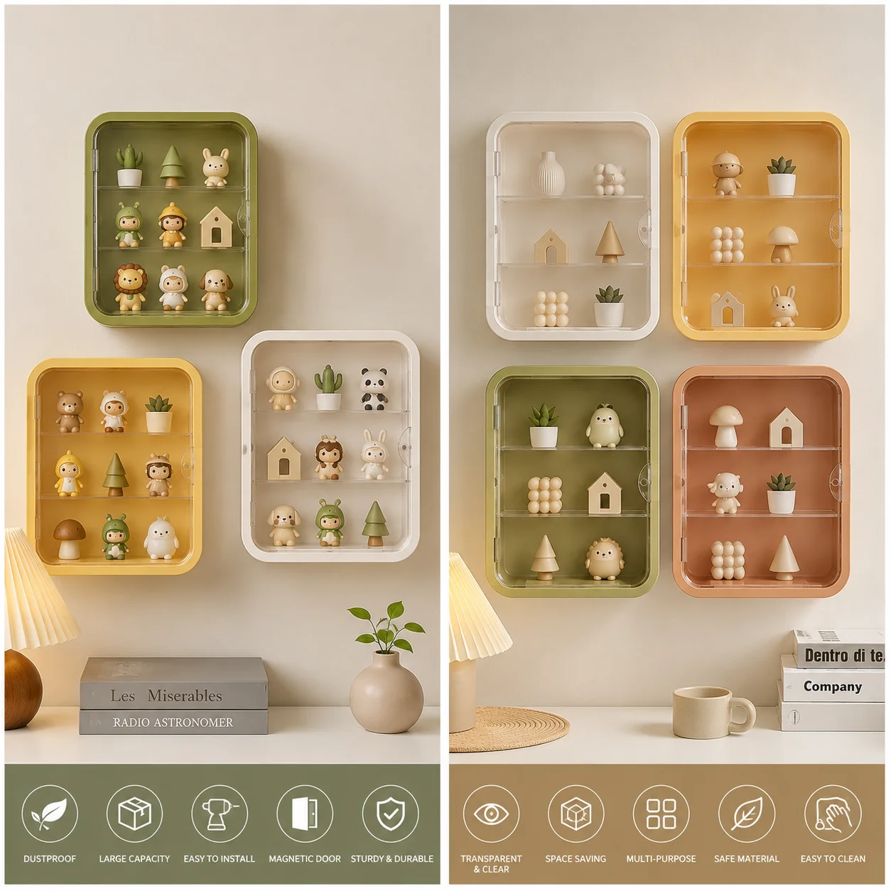 

Magnetic Wall Mounted Blind Box Display Cabinet Dustproof Figurine Storage Organizer for Dolls