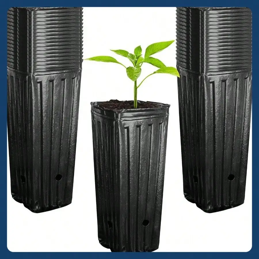 

50 Plastic Deep Plant Pots, 11.8 Inch Tall Tree Pots, Black Deep Plant Pots with Drainage Holes