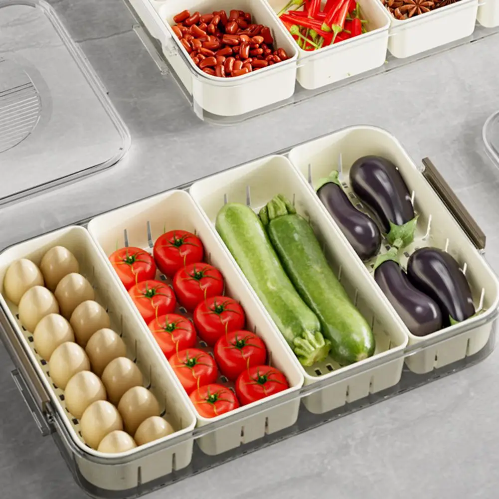 Snack Tray with Lid Dust-proof Snack Container Fridge Storage Box with Transparent Lid Detachable 4/8 Grids for Food for Snacks