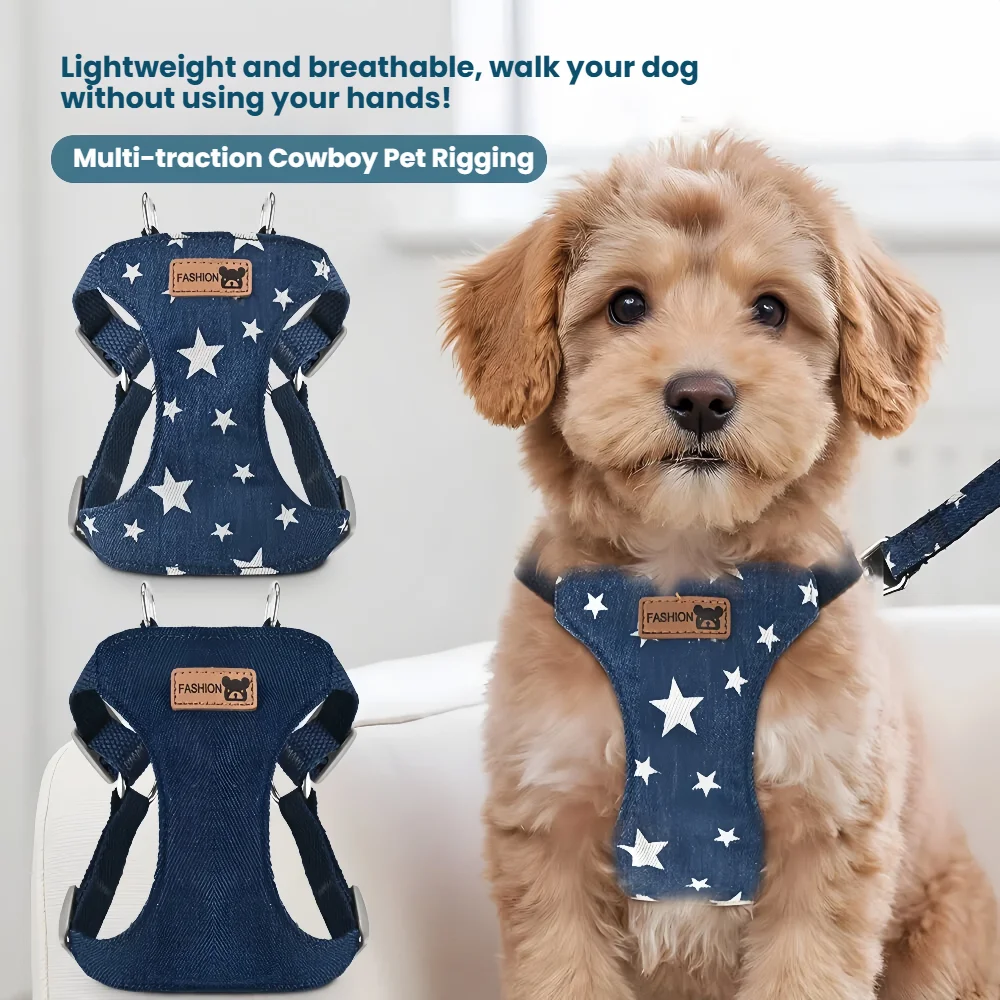 Pet Dog Harness Lead Leash Set Adjustable Escape Proof Pet Denim Mesh Vest Harness Puppy Dog Collars Small Dog Cat Pet Supplies