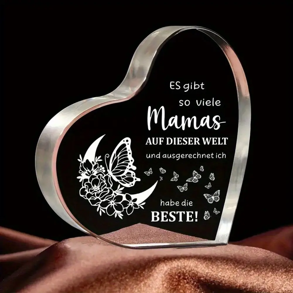 Decoración de Corazón Acrílico para Mamá Alemana, Regalo Significativo de Hija e Hijo, Recuerdo para el Día de la Madre y Cumpleaños