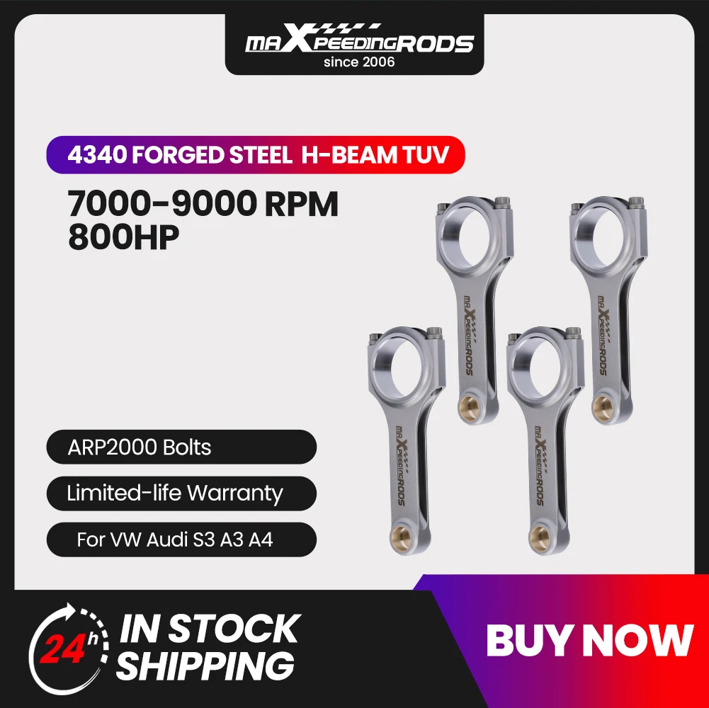 4340 Conrod Connecting Rods For Audi S3 A4 TT 1.8T VW Golf Pleuel Bielle EN24 Forged H-Beam for 1.8T 20mm pin TUV Rod Piston 