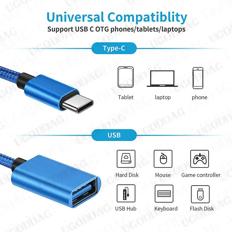 OTG Type C Cable Adapter USB to USB-C Adapter Connector for Xiaomi Samsung S20 Huawei OTG Data Cable Converter for MacBook Pro
