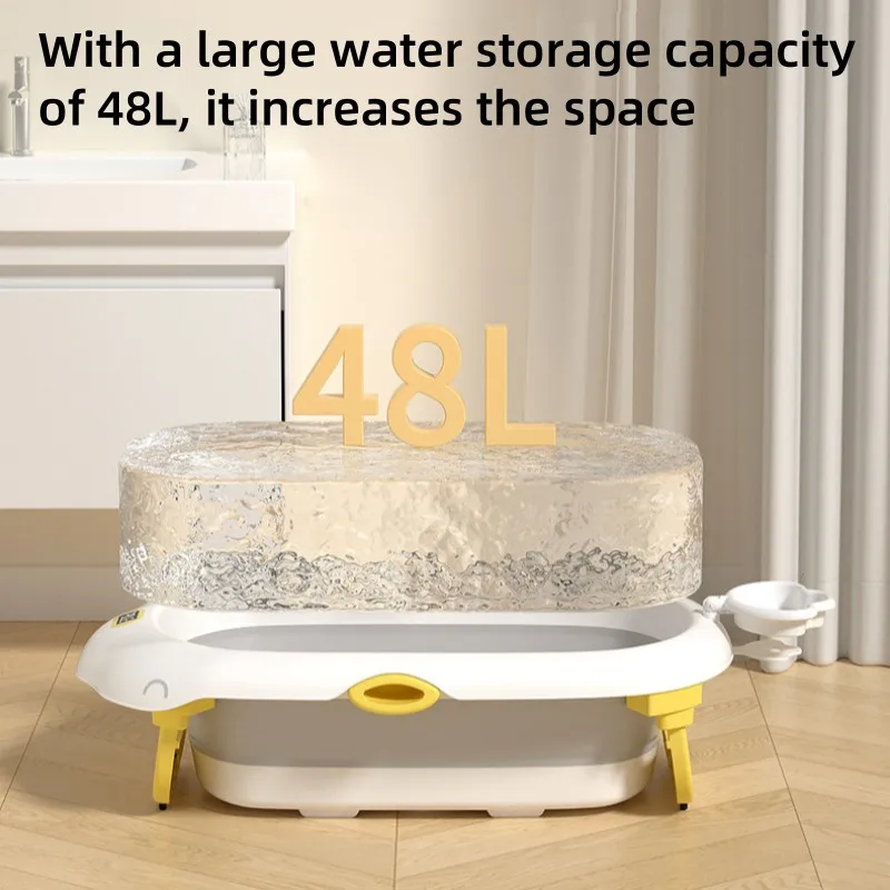 Temperature-sensitive baby bathtub, folding, sitting and lying baby bath tub, household bathtub for children