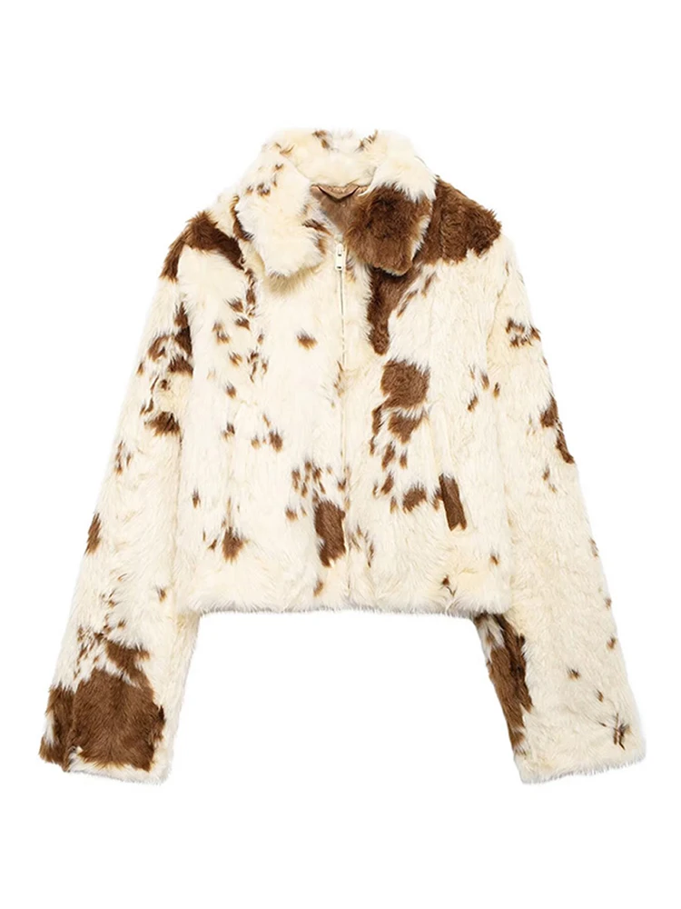 فو الفراء التلبيب التباين المرأة معطف كم كامل سستة سترة حريمي 2024 الخريف الشتاء أنيقة فضفاضة رشاقته الإناث أبلى