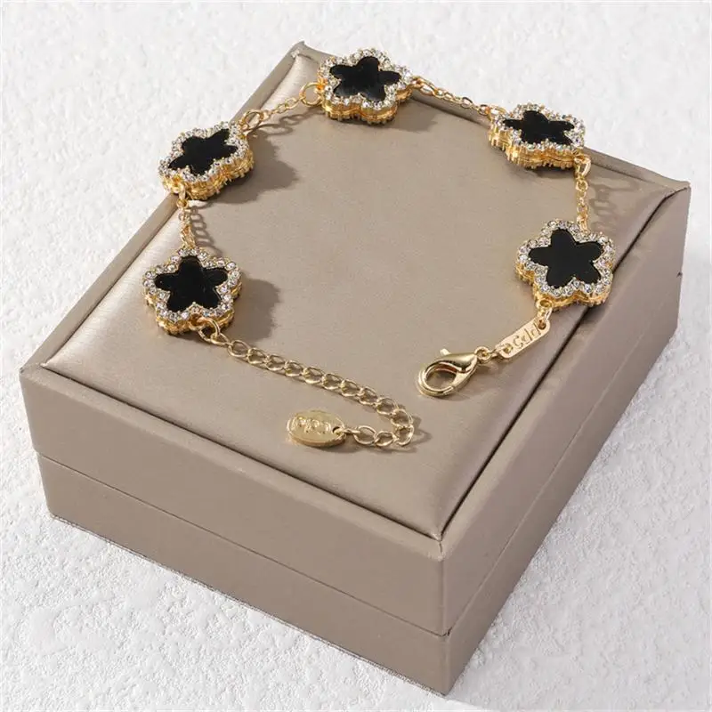 UILZ Hot selling item five flower bracelet for women fashion two sided with stone Imitation fritillaria link bracelet jewelry