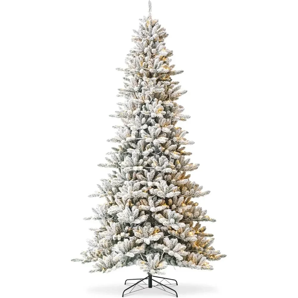 

Artificial Christmas Tree 10ft Pre-Lit Flocked Fir with 750 Warm White Lights for Holiday Party Home Decor Large Xmas Tree