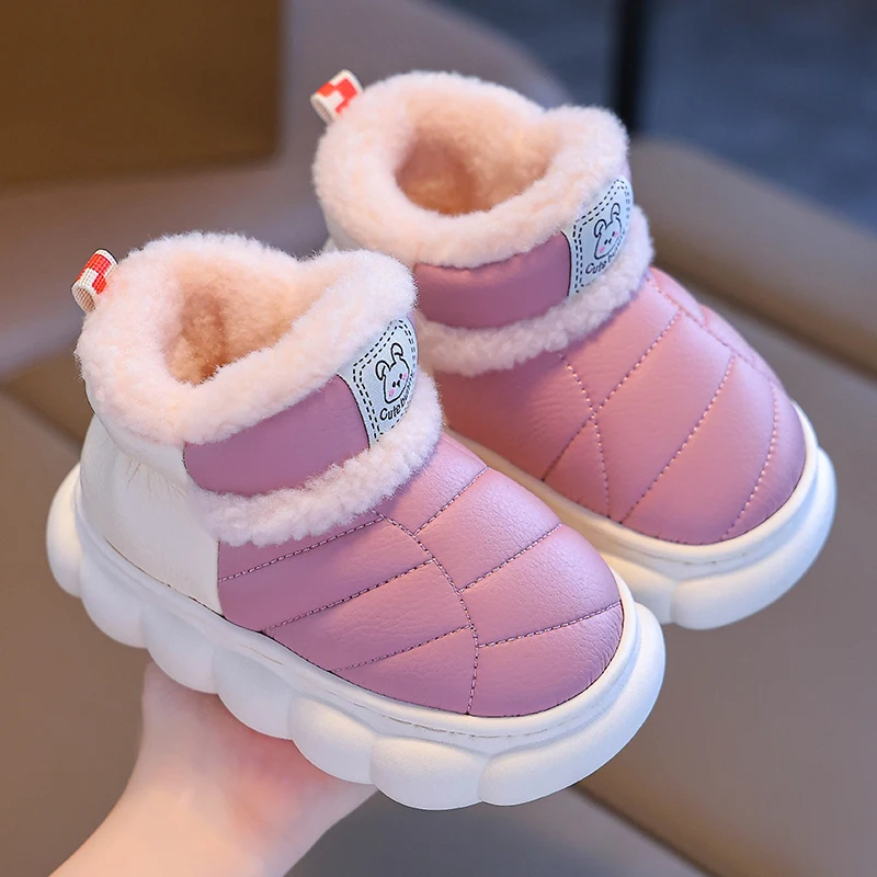 Fashion Winter Children\'s Cover Heel Fluffy Slippers Boys Girls Boots Non-slip Warm Flat Home Kids Slip On Cotton-padded Shoes