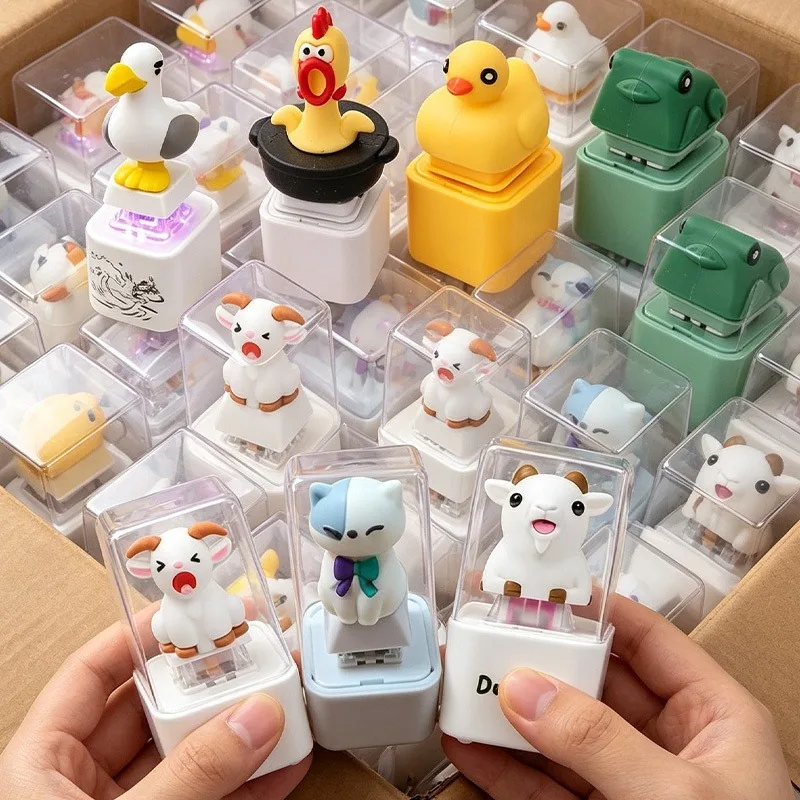 LED-Glowing Fidget Button Anti-Stress Screaming Goat Cat Frog Duck Key Chain Cartoon Cute Animal Rechargeable Sounding Keyring