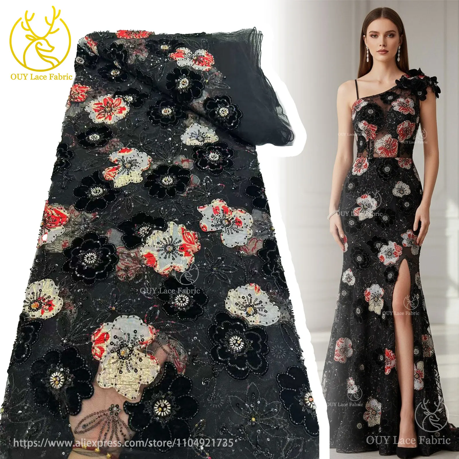 

Newest African Velvet Embroidery Beaded Lace Lace Fabric 2025 Nigeria Sequin Lace Fabric For Wedding Banquet Dress Sewing