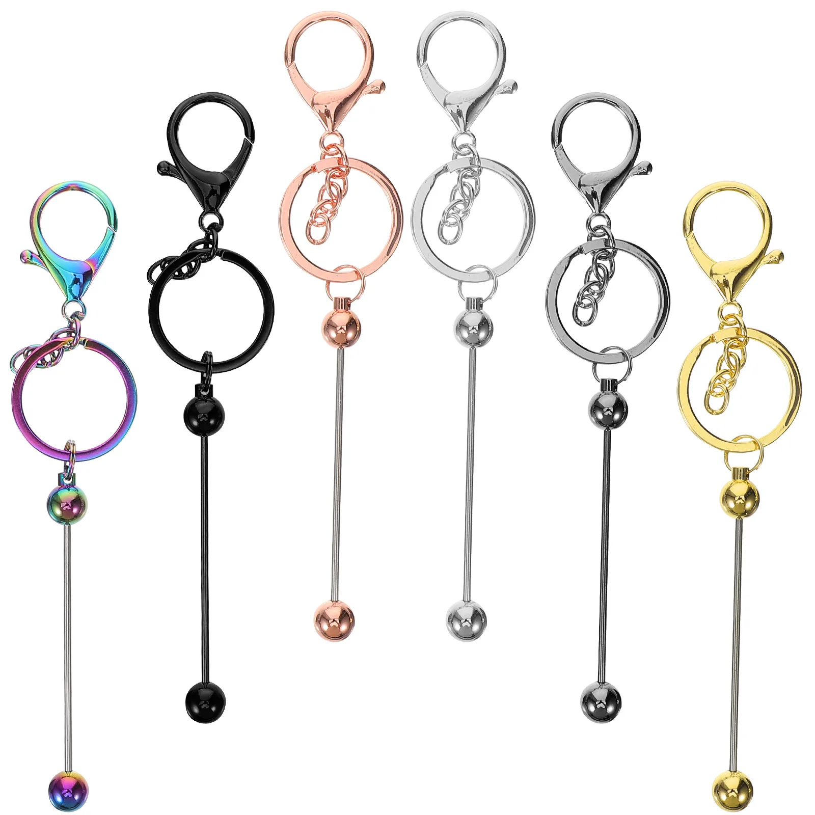 

6pcs Bead Keychain DIY Ornaments Beaded Chains Metal Crafting Accessories Reusable Beadable Bar Key Rings Handbag Hardware