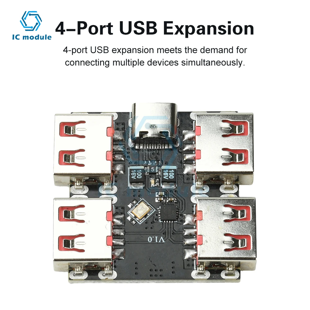 XL334P4 USB 2.0 4-Port Hub وحدة تحكم USB 2.0 إلى 4-قناة الفاصل USB-HUB Type-C موسع مجلس 40 برميل/الثانية
