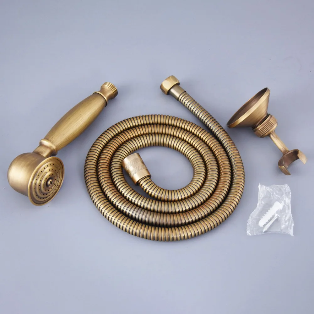 Antique Brass Bathroom Telephone Shape Hand Spray Bracket Holder Handheld Shower head 1.5m Hand Held Shower Head Hose mhh120