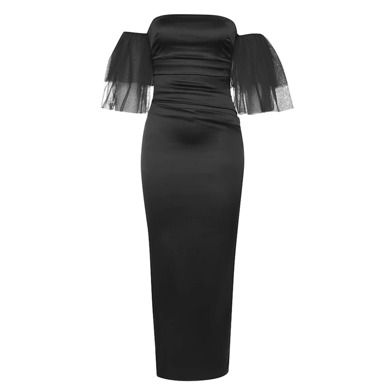 MSMUSI 2025 Nowa moda damska Seksowna sukienka z odkrytymi ramionami Koronkowa sukienka z krótkim rękawem bez pleców Bodycon Party Club Event Maxi Dress Gown