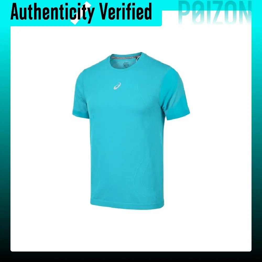 ASICS Running T-Shirts Men's Aqua Blue Green Crew Neck Moderate 2011D355-405