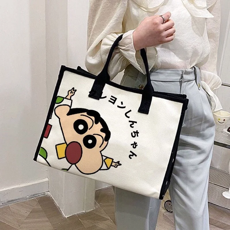 Hot Crayon Shin-chan Cartoon Cute Japan Dirty Resistant Canvas Versatile Single Shoulder Commuting Tote Bag With Large Capacity