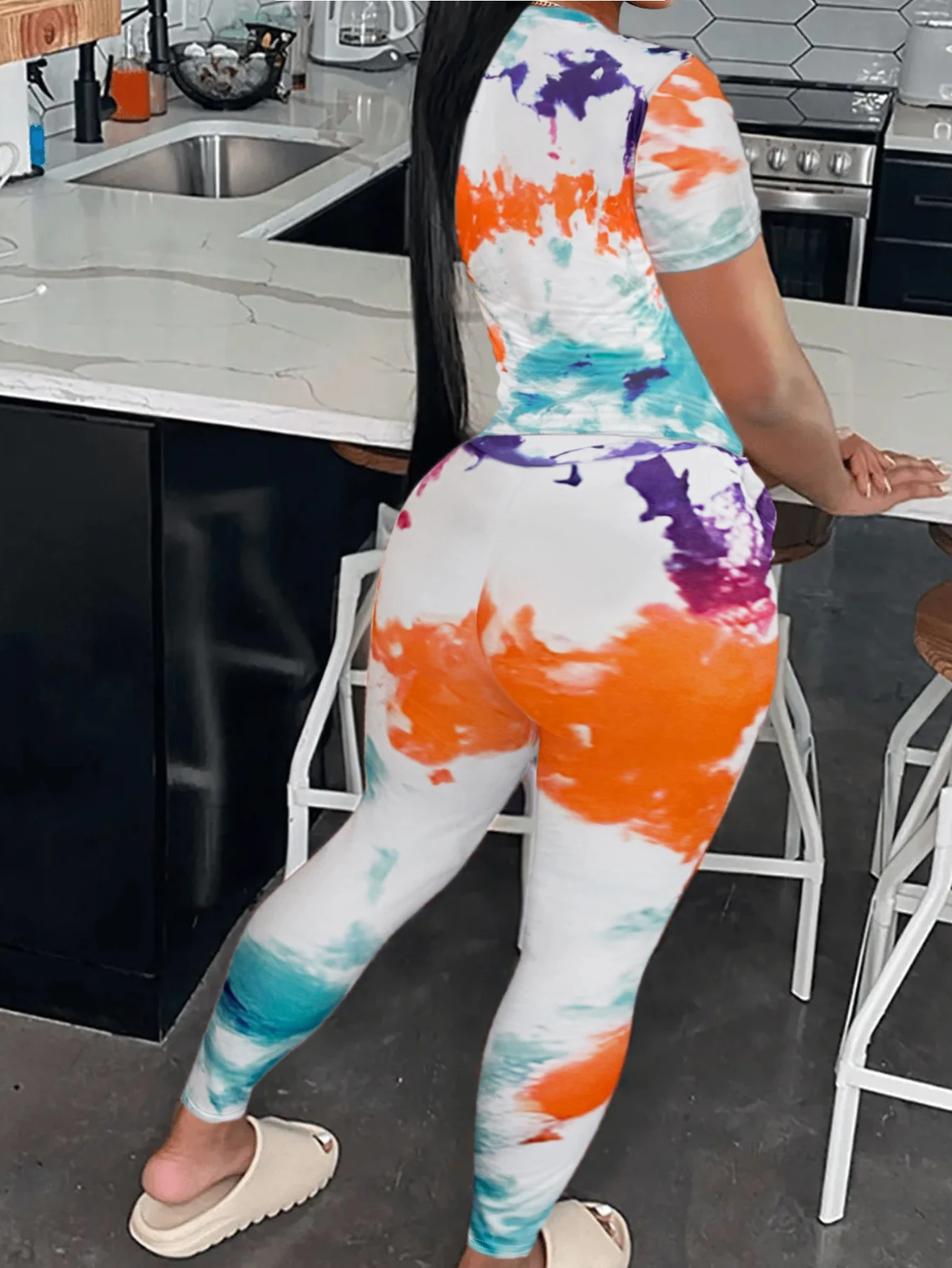 LW Plus Size Tie Dye Printed Pants Set cute Pattern T-shirt + High Waist Pants Two Pieces Women Casual Daily Outfits