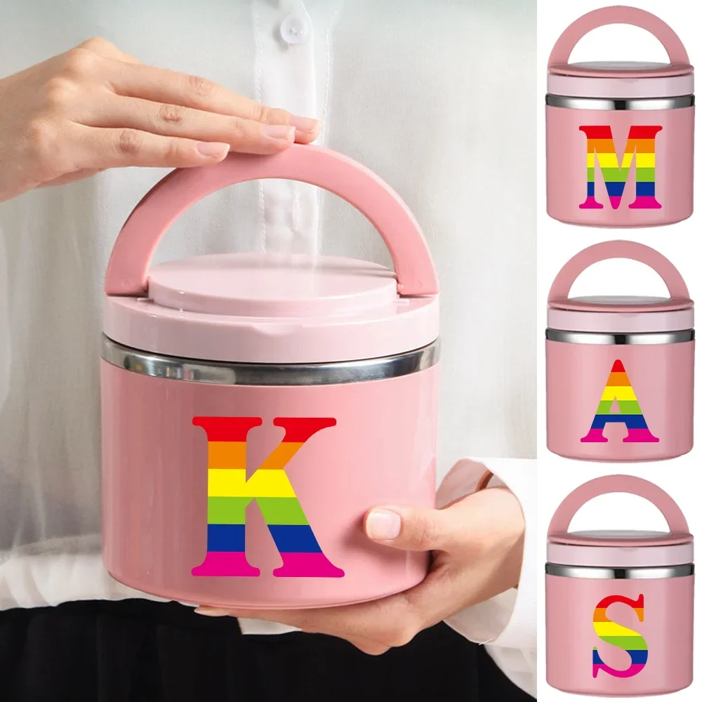 Thermal Jar Insulated Soup Cup Children Worker Lunch Box Portable Camping Picnic Rainbow Letter Series Bento Lunch Box Simple