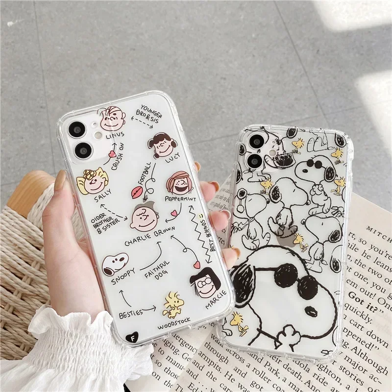 Snoopy Transparent Phone Case for IPhone 13 12 11 14 15 Pro Plus XS Max X XR Cartoon Anime Silicone Clear Shockproof Back Cover