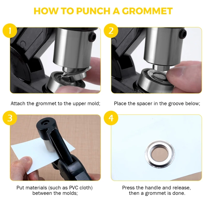 Grommet Handheld Hole Punch Pliers Grommet Machine Hand Press Tool W/ 500 Silver Grommets of 3/8 Inch (10mm)