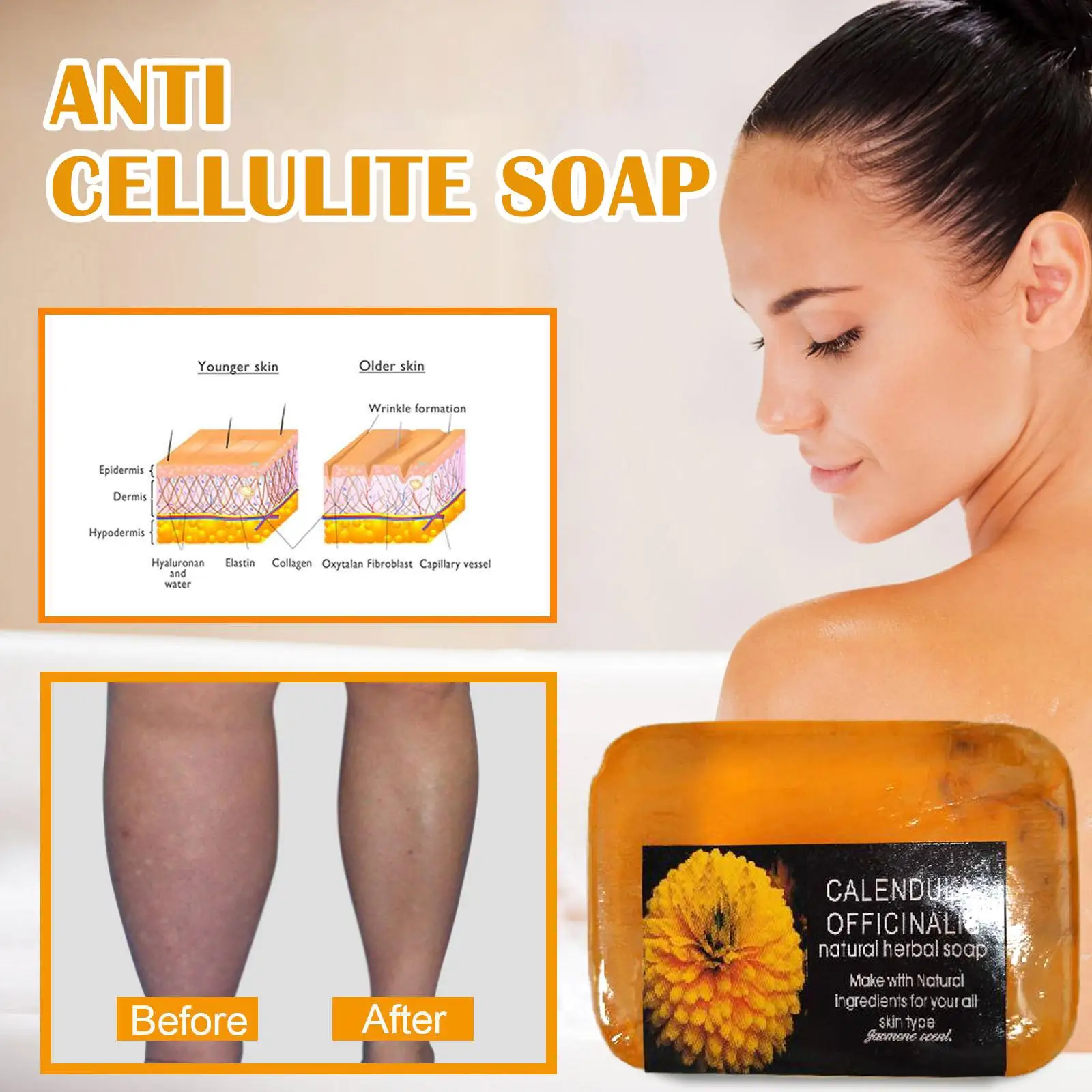 Anti Cellulite Organic Calendula Soap Skin Firming Anti Swelling Weight Loss Slimming Natural Serum Massage Spa Beauty Soap