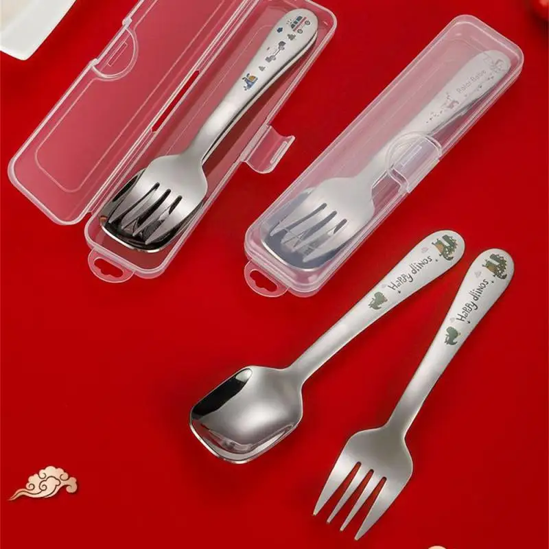 Stainless Steel Children Spoon Fork Animal Cartoon Car Dinosaur Rabbit Cute Fork Children Kids Cutlery Set Tableware Dinnerware