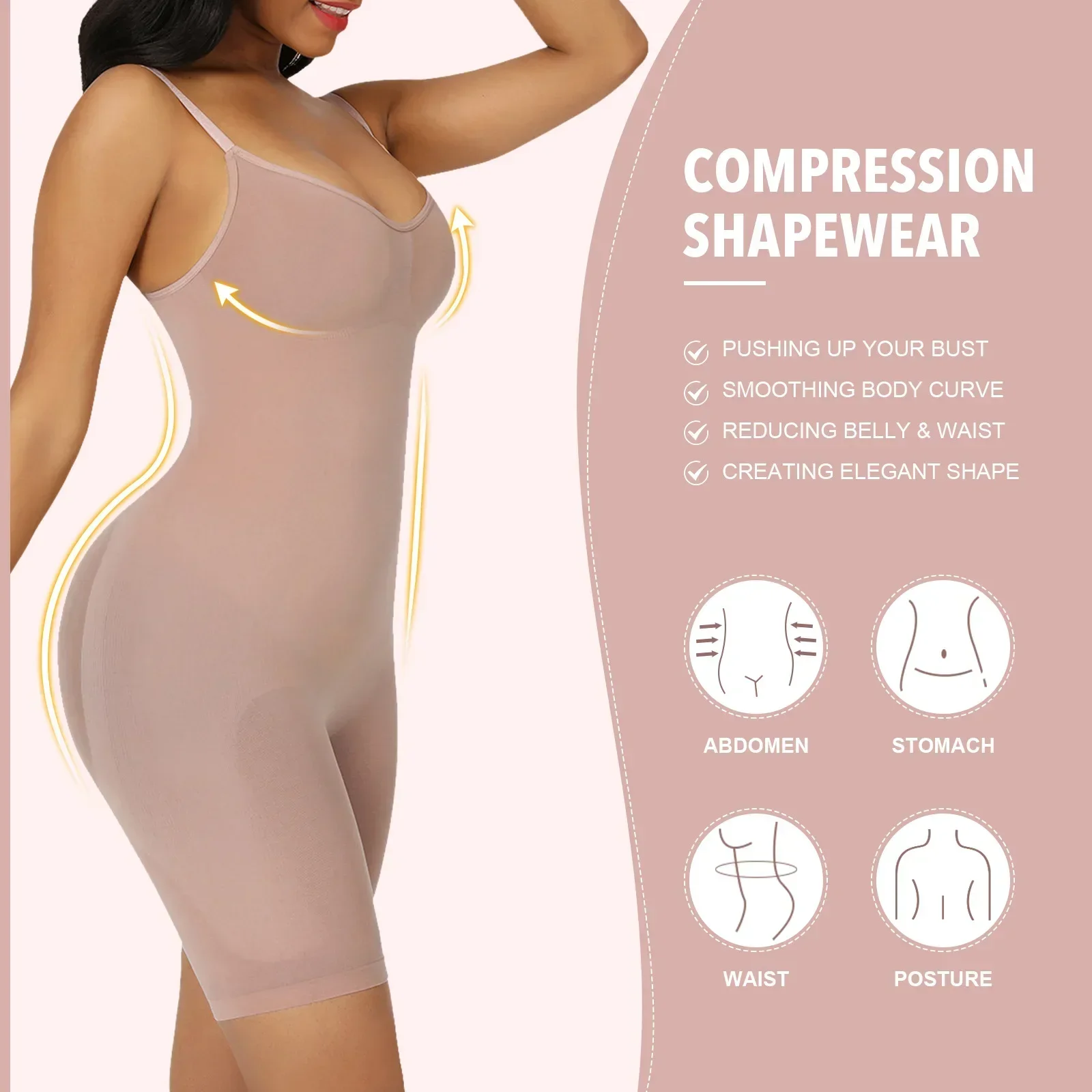 Einteiliger Shapewear-Body mit Bauchkontrolle, Taillenmieder, schlankmachende, nahtlose Hebeunterwäsche für Damen – Detail 3