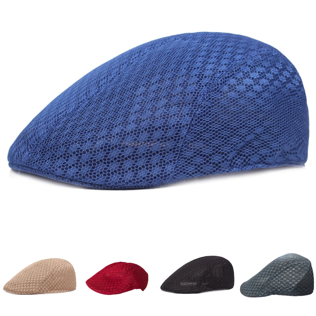 Summer Casual Beret Solid Color Mesh Cap for Man's and Woman's Breathable Hollow Out Forward Hat Quick Drying Retro Sunshade Hat