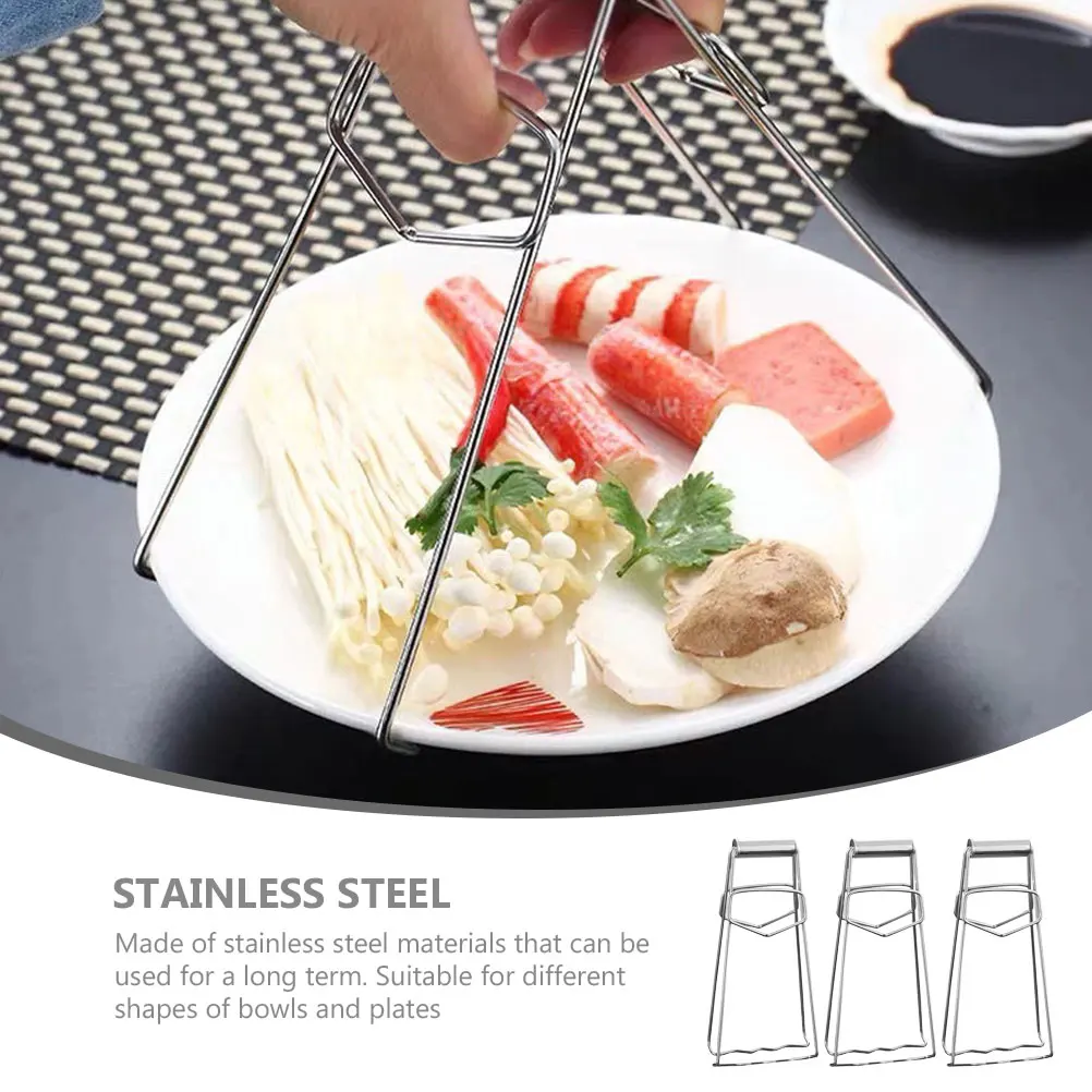 

3 Pcs Anti-scalding Clip Set Hot Plate Gripper for Fingers Stainless Steel Lifter Multi-function Clips Pans Bowl Holder