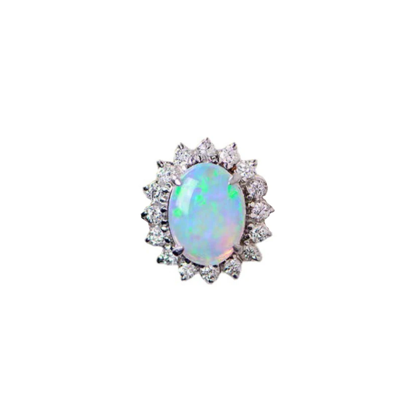 New in Silver Inlaid Zircon Elegant Style Colorful Opal Engagement Ring Opening Adjustable Exquisite Charm Jewelry for Women