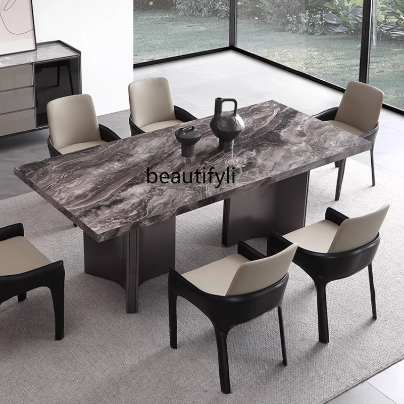 Italian Minimalist Stone Plate Dining Table and Chair Household Light Luxury Thickened Stainless Steel Rectangular Dining Table