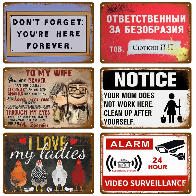 Retro Assorted Funny Warning & Life Slogan Printed Metal Sign Vintage Humor Wall Plate Bar Farm Man Cave Indoor Hanging Decorati