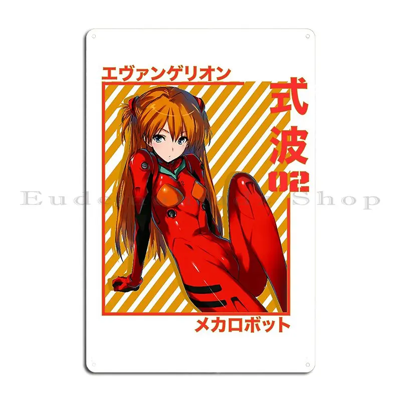 Red Striped Asuka Eva 02 Metal Plaque Poster Customize Funny Club Wall Mural Cinema Tin Sign Poster