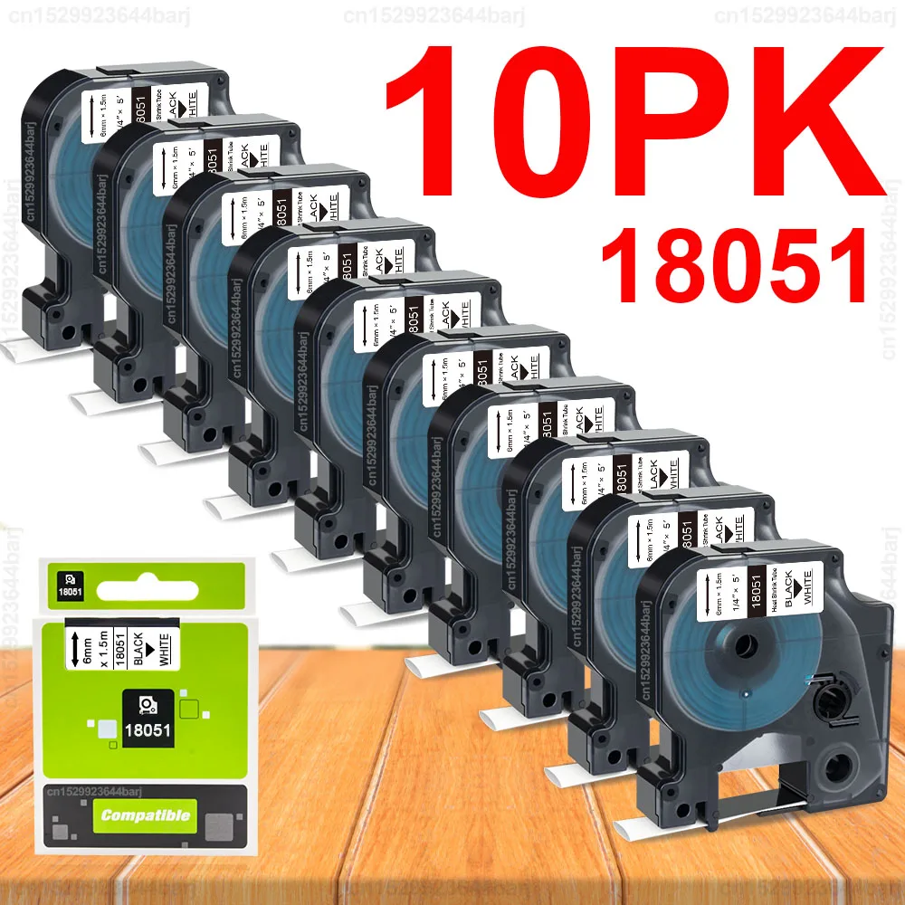 

10Pcs 18051 18052 Compatible for Dymo Rhino Heat Shrink Tube Label Tape 18051 18052 for Dymo Rhino 4200 5000 5200 Label Printer