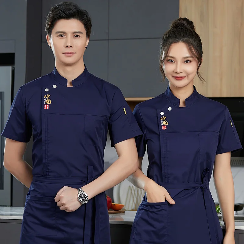 ผู้ชายและผู้หญิงแขนสั้นร้านอาหาร Chef Jacket Tops ผ้ากันเปื้อนผสม Cafe เบเกอรี่ Overalls โรงแรม Catering ทำอาหาร Uniform