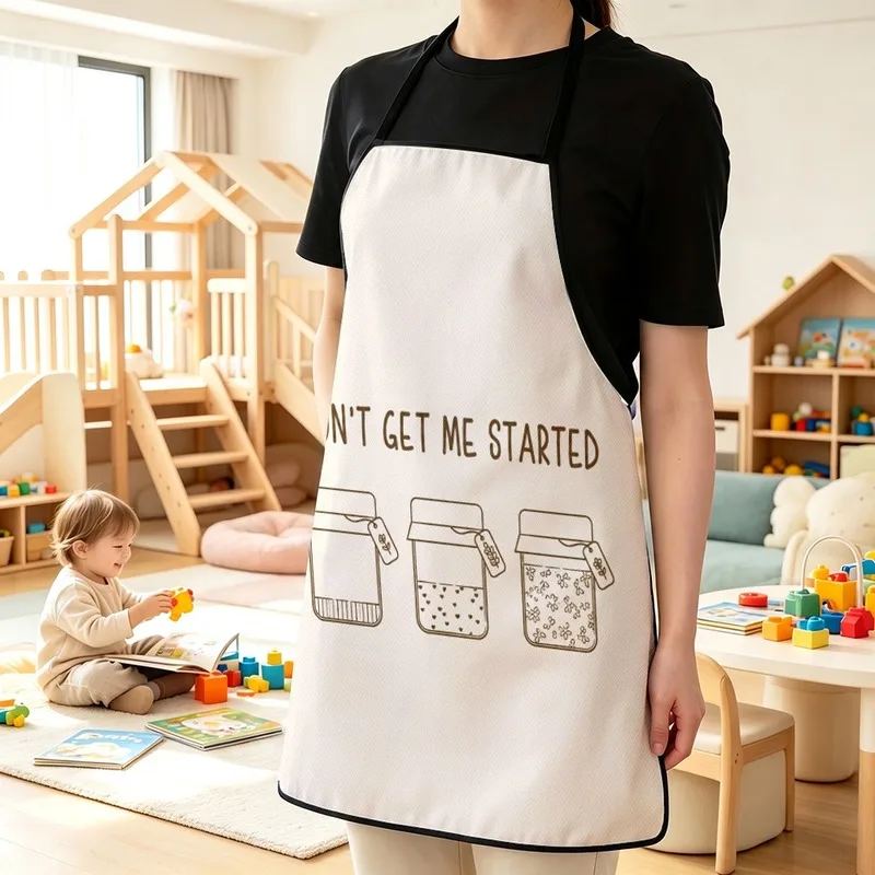 1PC【Apron】2DFlat effect，Simple line print pattern paired with jar decoration，Durable model，Suitable home kitchen cooking、Out