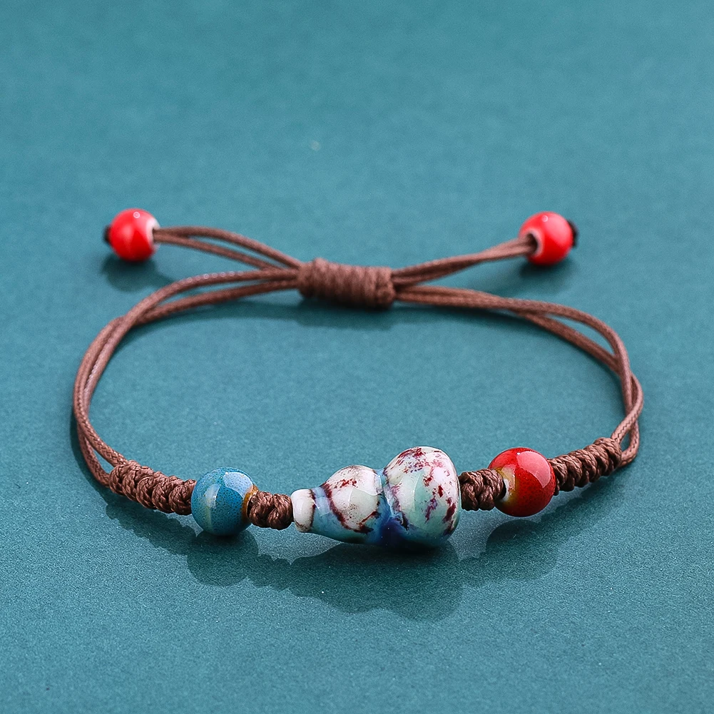 Ceramics Gourd Charm Bracelets Lucky Amulets Change of Fortune Rope Chain Hand-woven Cord Adjustable Opening Clasp Party Gift