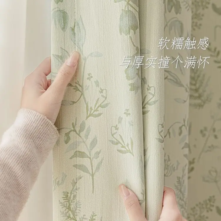 French Pastoral Style, Fresh and Cute Floral Chenille Print Custom Size Curtains for Living Dining Room Bedroom Blackout