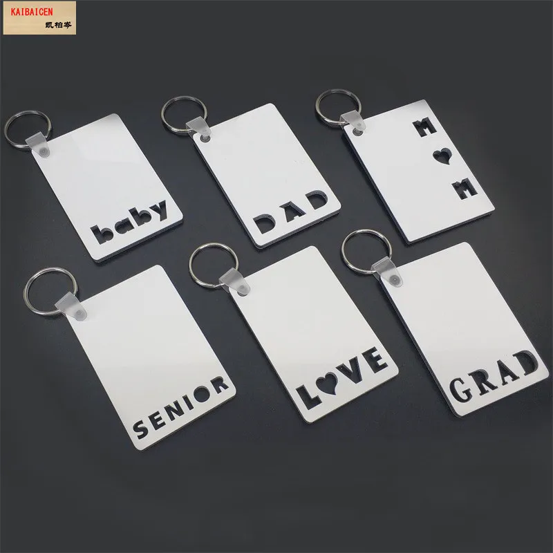 

200Pcs/Lot Sublimation Blank DAD MOM LOVE GRAD BABY Keychains Heat Transfer Photo Wooden DIY square Keychains Keyrings products