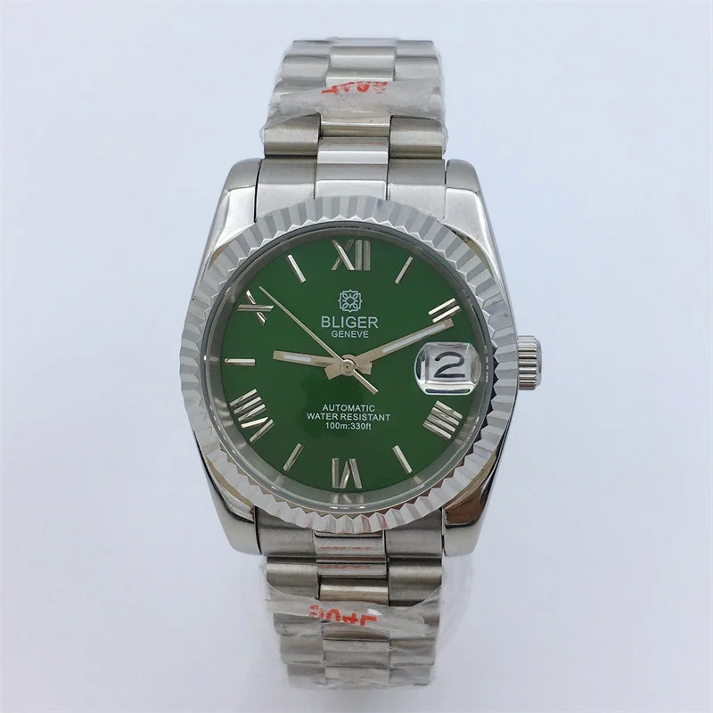 NH35A Men's Automatic Mechanical Watch 36mm/39mm Sapphire Glass Roman Index Dial Date Stainless Steel Bracelet Waterproof 100M.