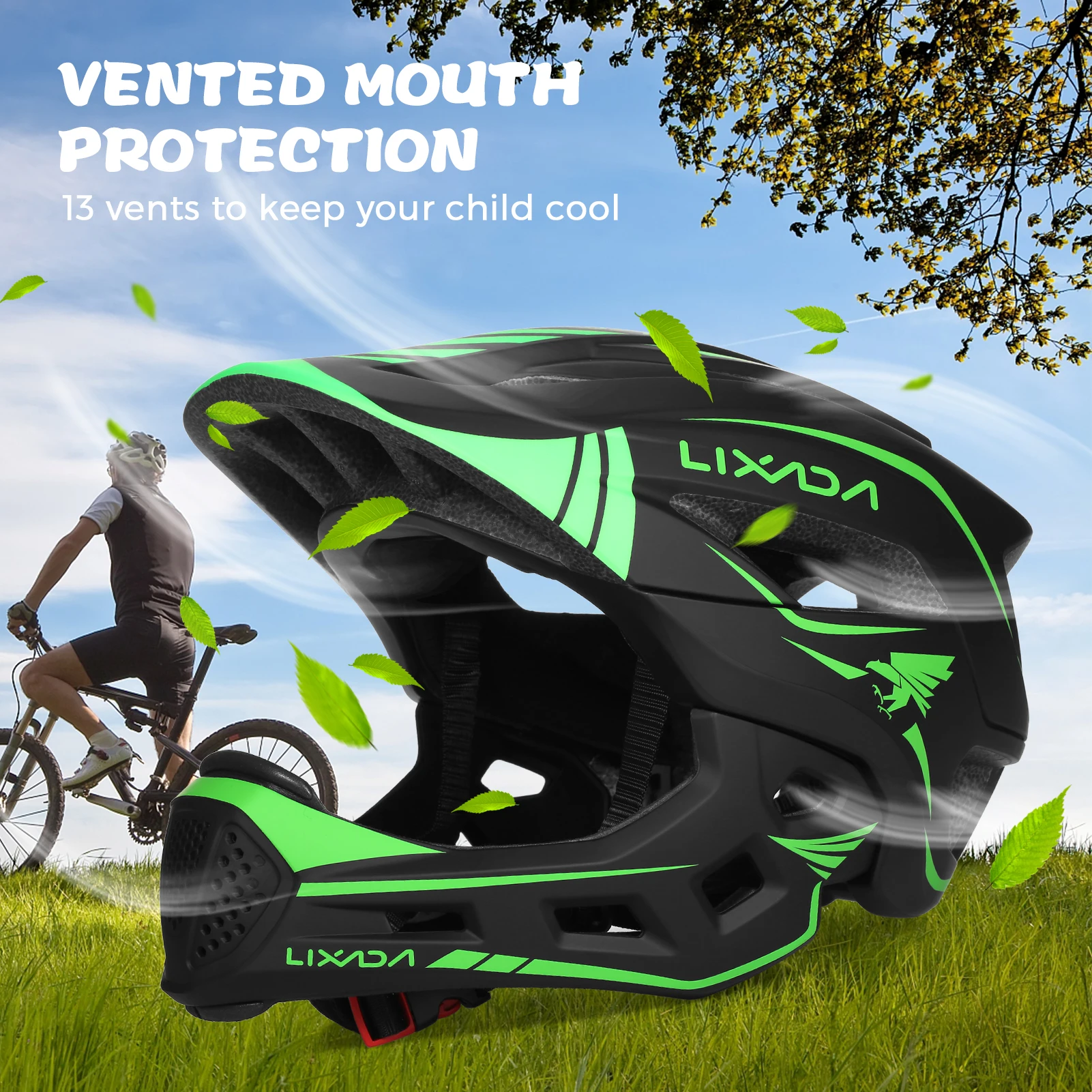 bike helmet mouth protection ROCKBROS Kids Full Face Ages 5-14 Anti-Collision Detachable Chin, Green Silver Black / Medium Maximum Protection Features an EPP collarbone impact system and chinbar shock pads Vanguard Core MTB Helmet for