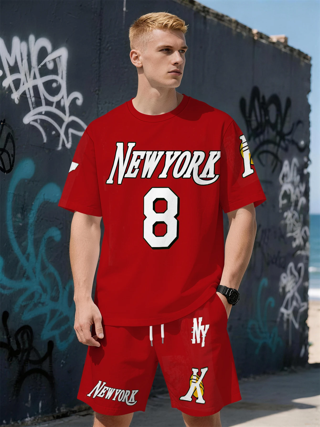

2026 Summer New Men's Short-Sleeved Set - 3D Trendy Brand Digital Print Fashion Street Style Comfortable Lightweight Soft