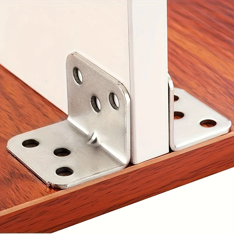 10pcs L-Shaped Metal Brackets, 90 Degree Angle Fixing Plate, Furniture Connectors, Support Braces for Shelf and Cabinet Hinges