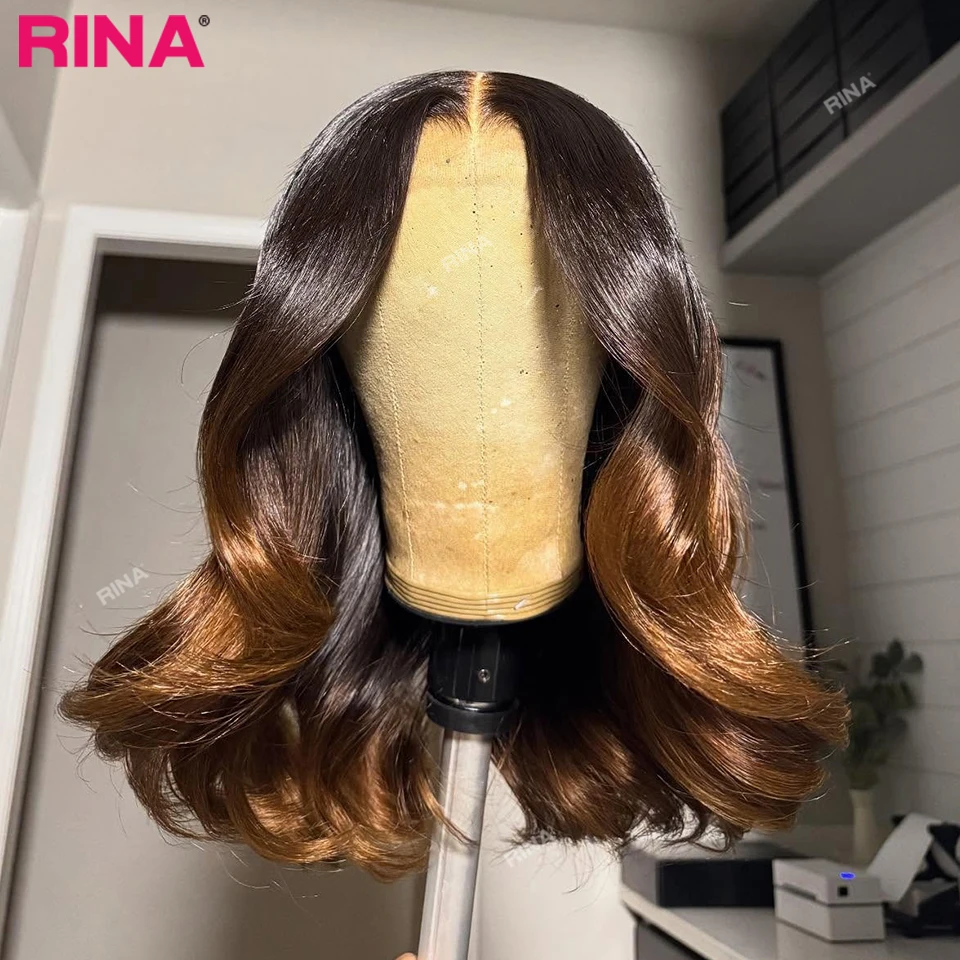 

Ombre Brown 30-цветный короткий парик боб из человеческих волос 13x4 Ombre Коричневый парик фронта шнурка 180% Прямой короткий боб цвета для женщин