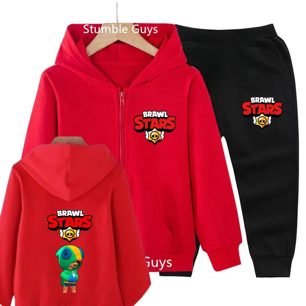 Fashion Game Brawls Hoodie Set Kids Autumn Anime Narutos One Piece Sonic Boys Jacket Trucksuit  Toddler Girl Clothes