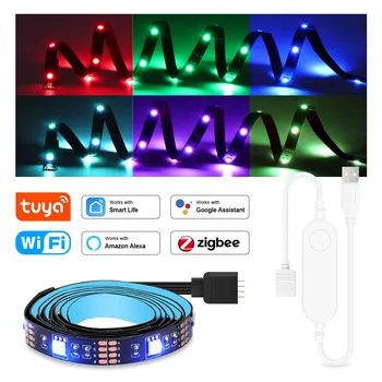 Tuya Wifi USB Led Strip Licht RGB Zigbee Led Strips Tape Smart TV Backlight Werkt met Alexa Amazon, Google Home, Zigbee Gateway