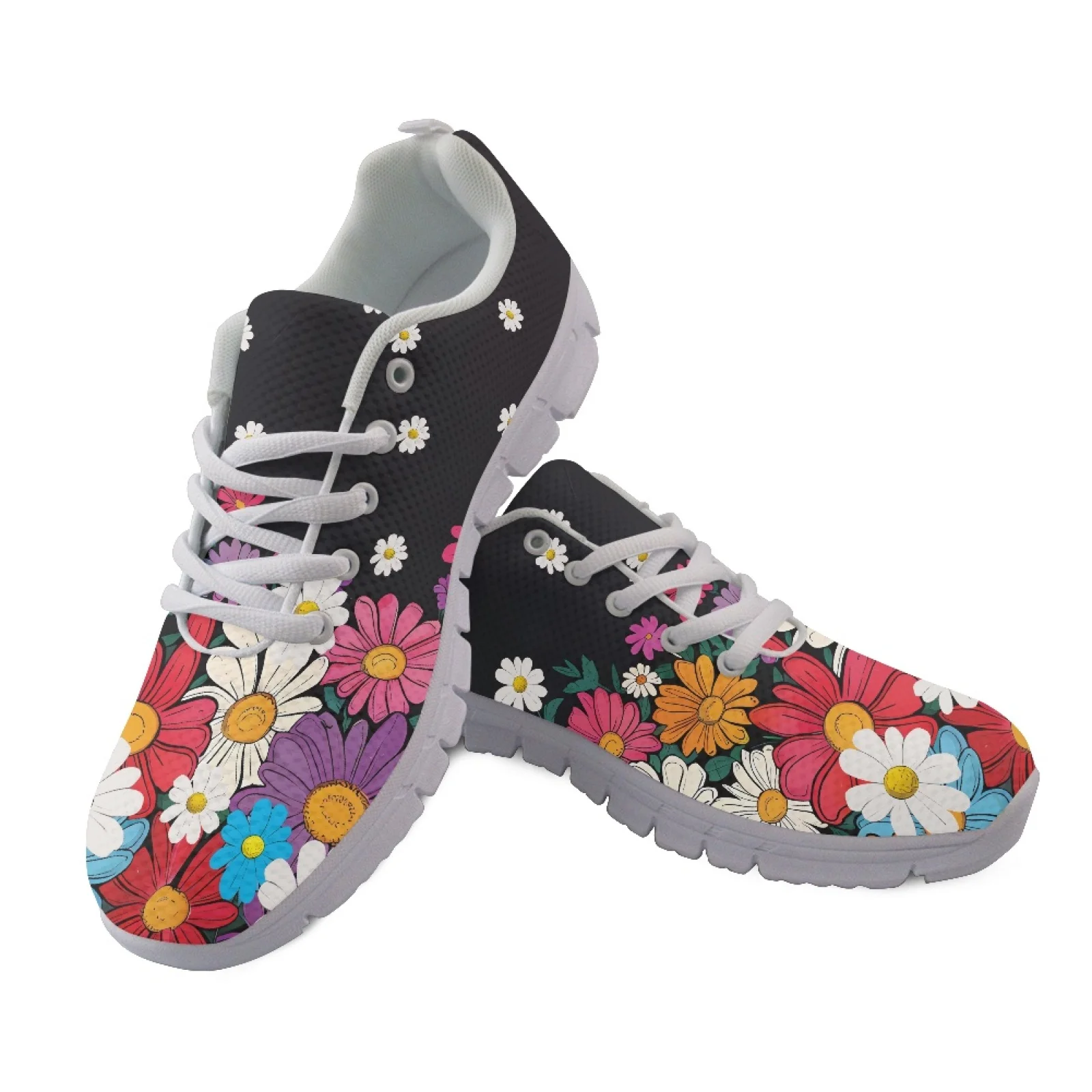Coloranimal Retro Pop Art Floral Walking Sneakers Athletic Shoes for Womens Casual Fitness Shoes
